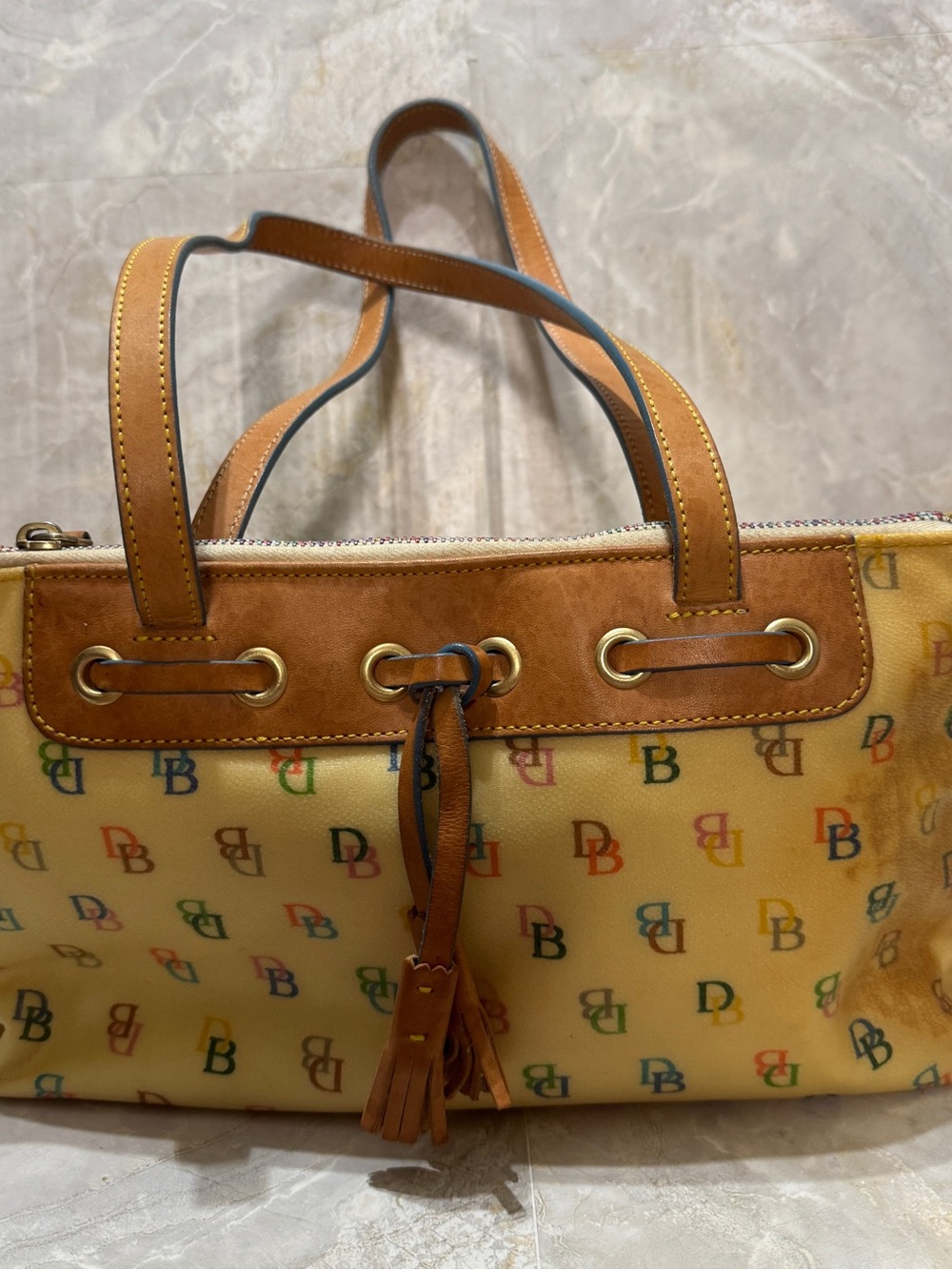 Dooney & Bourke Yellow Multicolor DB Monogram Shoulder Tote code is Mu71519